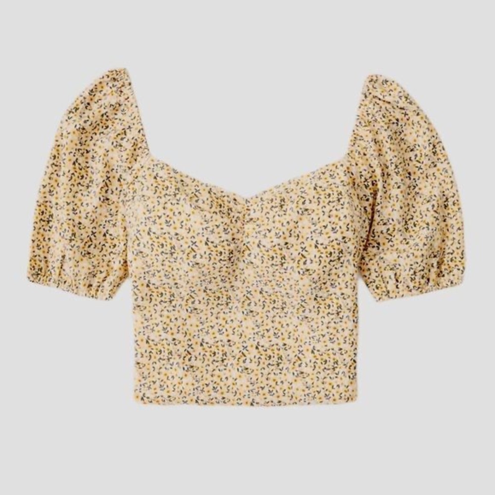 Yellow Puff Sleeve Sweetheart Abercrombie and Fitch Top Small